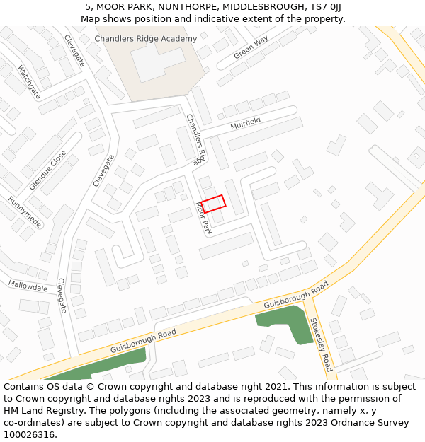 5, MOOR PARK, NUNTHORPE, MIDDLESBROUGH, TS7 0JJ: Location map and indicative extent of plot