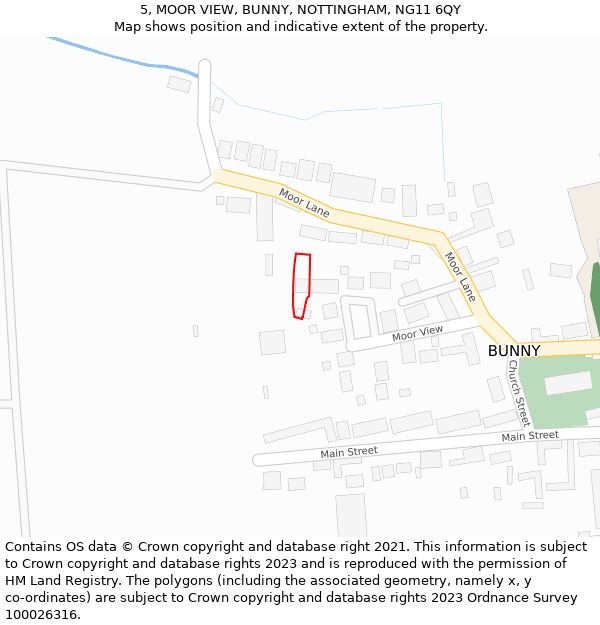 5, MOOR VIEW, BUNNY, NOTTINGHAM, NG11 6QY: Location map and indicative extent of plot