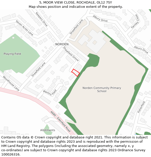 5, MOOR VIEW CLOSE, ROCHDALE, OL12 7SY: Location map and indicative extent of plot