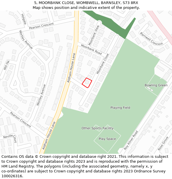 5, MOORBANK CLOSE, WOMBWELL, BARNSLEY, S73 8RX: Location map and indicative extent of plot