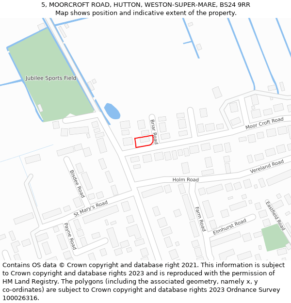 5, MOORCROFT ROAD, HUTTON, WESTON-SUPER-MARE, BS24 9RR: Location map and indicative extent of plot