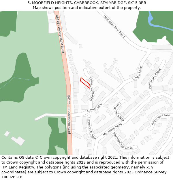 5, MOORFIELD HEIGHTS, CARRBROOK, STALYBRIDGE, SK15 3RB: Location map and indicative extent of plot