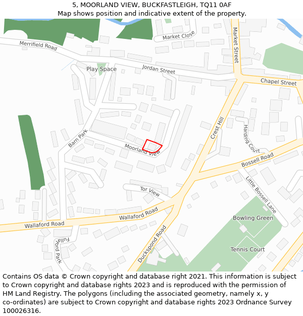 5, MOORLAND VIEW, BUCKFASTLEIGH, TQ11 0AF: Location map and indicative extent of plot