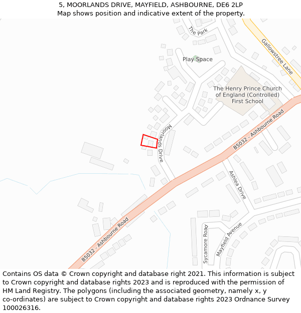 5, MOORLANDS DRIVE, MAYFIELD, ASHBOURNE, DE6 2LP: Location map and indicative extent of plot