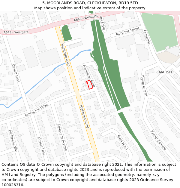 5, MOORLANDS ROAD, CLECKHEATON, BD19 5ED: Location map and indicative extent of plot