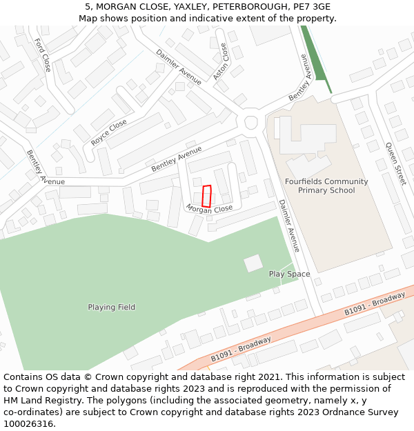 5, MORGAN CLOSE, YAXLEY, PETERBOROUGH, PE7 3GE: Location map and indicative extent of plot