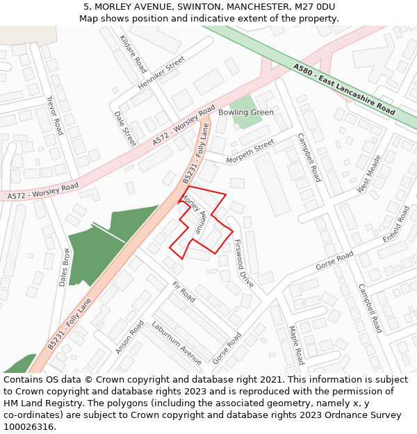 5, MORLEY AVENUE, SWINTON, MANCHESTER, M27 0DU: Location map and indicative extent of plot