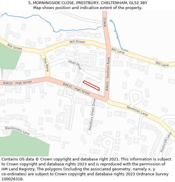 5, MORNINGSIDE CLOSE, PRESTBURY, CHELTENHAM, GL52 3BY: Location map and indicative extent of plot