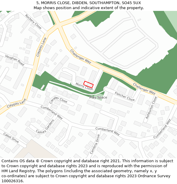 5, MORRIS CLOSE, DIBDEN, SOUTHAMPTON, SO45 5UX: Location map and indicative extent of plot