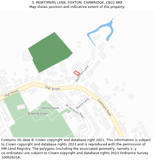 5, MORTIMERS LANE, FOXTON, CAMBRIDGE, CB22 6RR: Location map and indicative extent of plot