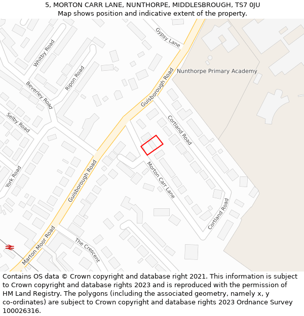 5, MORTON CARR LANE, NUNTHORPE, MIDDLESBROUGH, TS7 0JU: Location map and indicative extent of plot