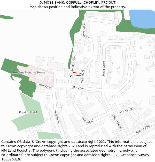 5, MOSS BANK, COPPULL, CHORLEY, PR7 5UT: Location map and indicative extent of plot