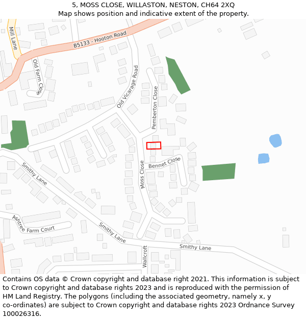 5, MOSS CLOSE, WILLASTON, NESTON, CH64 2XQ: Location map and indicative extent of plot