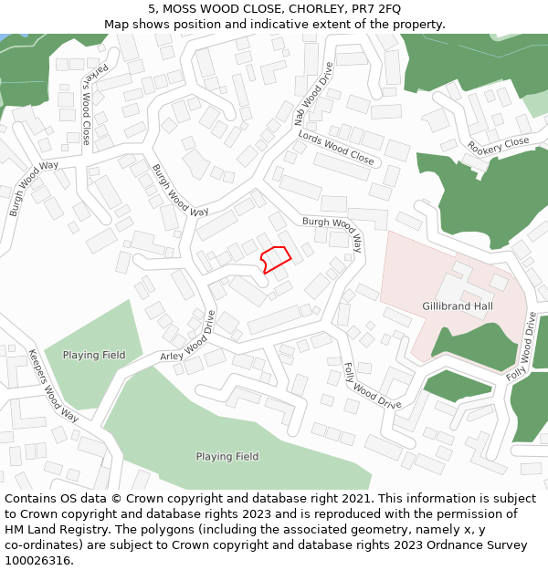 5, MOSS WOOD CLOSE, CHORLEY, PR7 2FQ: Location map and indicative extent of plot