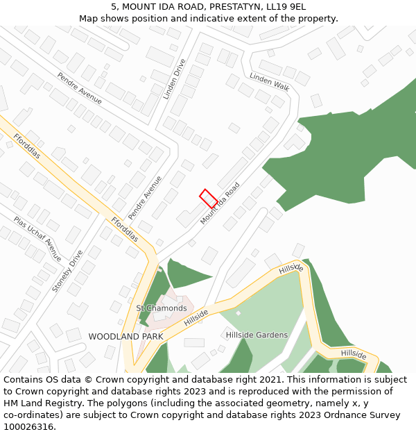 5, MOUNT IDA ROAD, PRESTATYN, LL19 9EL: Location map and indicative extent of plot