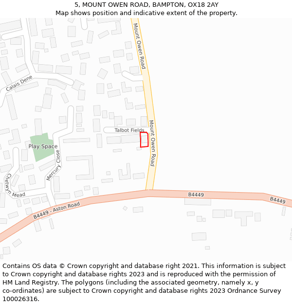 5, MOUNT OWEN ROAD, BAMPTON, OX18 2AY: Location map and indicative extent of plot