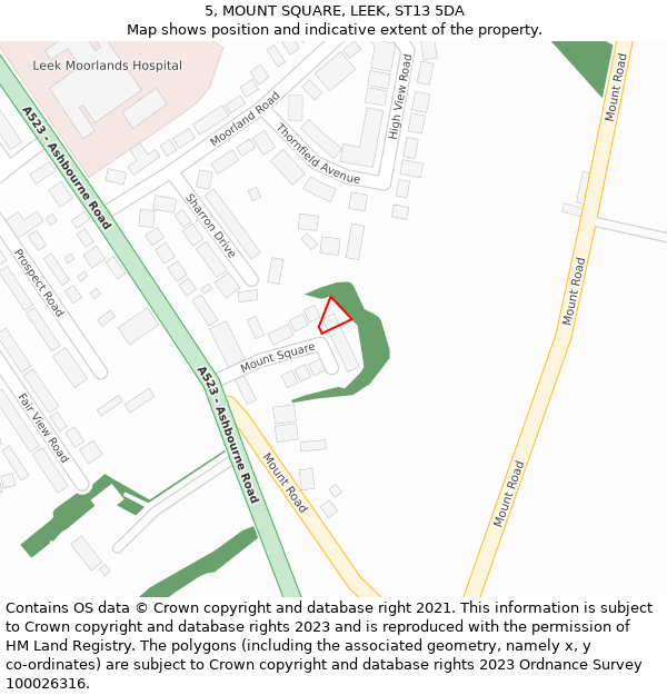 5, MOUNT SQUARE, LEEK, ST13 5DA: Location map and indicative extent of plot