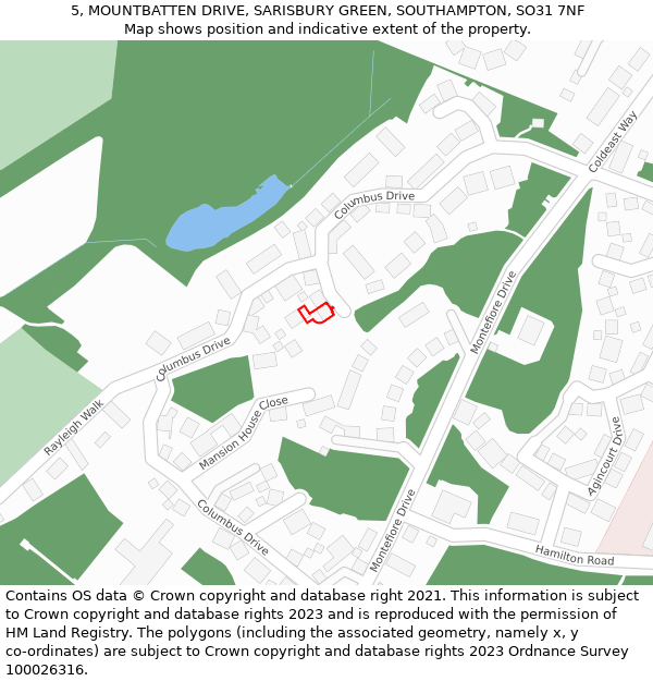 5, MOUNTBATTEN DRIVE, SARISBURY GREEN, SOUTHAMPTON, SO31 7NF: Location map and indicative extent of plot