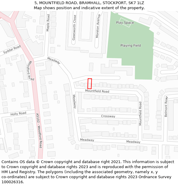 5, MOUNTFIELD ROAD, BRAMHALL, STOCKPORT, SK7 1LZ: Location map and indicative extent of plot