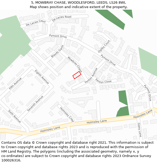 5, MOWBRAY CHASE, WOODLESFORD, LEEDS, LS26 8WL: Location map and indicative extent of plot