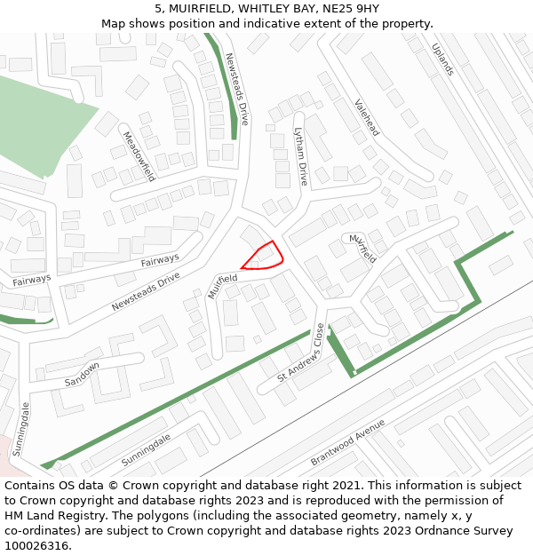 5, MUIRFIELD, WHITLEY BAY, NE25 9HY: Location map and indicative extent of plot