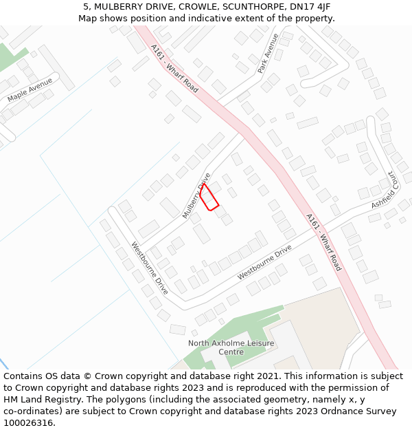 5, MULBERRY DRIVE, CROWLE, SCUNTHORPE, DN17 4JF: Location map and indicative extent of plot