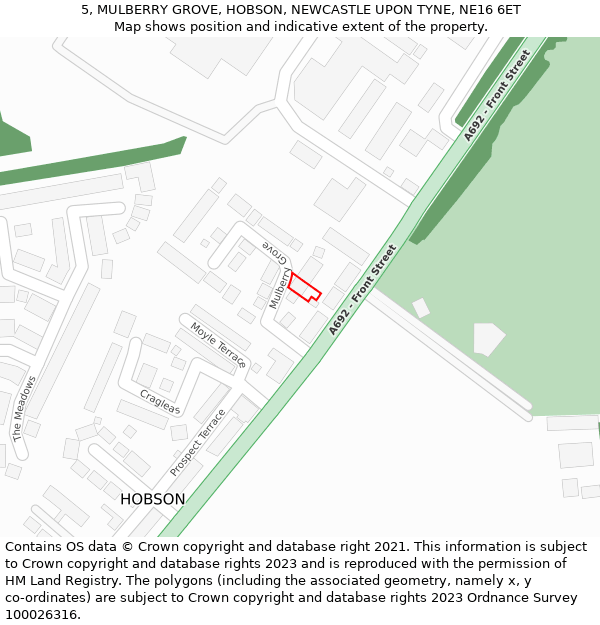 5, MULBERRY GROVE, HOBSON, NEWCASTLE UPON TYNE, NE16 6ET: Location map and indicative extent of plot