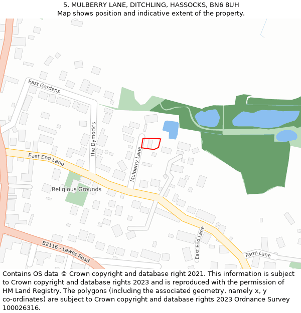 5, MULBERRY LANE, DITCHLING, HASSOCKS, BN6 8UH: Location map and indicative extent of plot