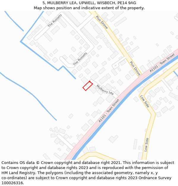 5, MULBERRY LEA, UPWELL, WISBECH, PE14 9AG: Location map and indicative extent of plot