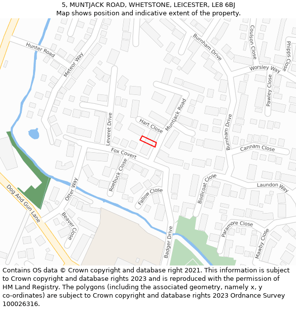 5, MUNTJACK ROAD, WHETSTONE, LEICESTER, LE8 6BJ: Location map and indicative extent of plot