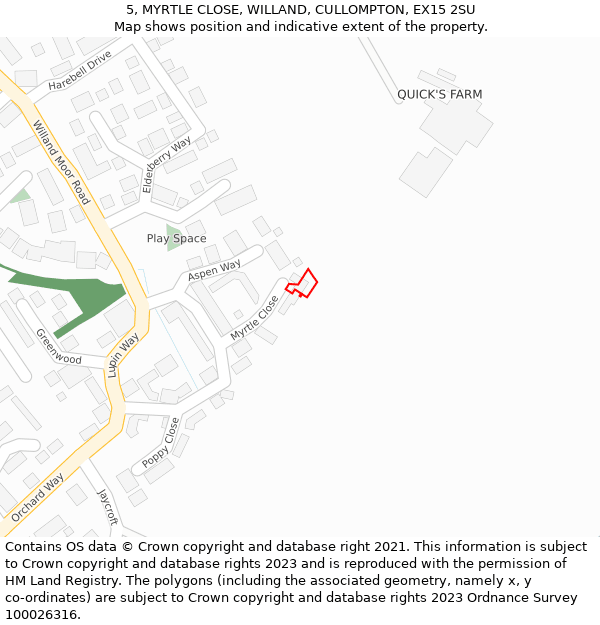 5, MYRTLE CLOSE, WILLAND, CULLOMPTON, EX15 2SU: Location map and indicative extent of plot