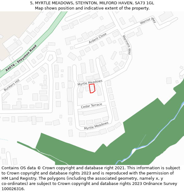 5, MYRTLE MEADOWS, STEYNTON, MILFORD HAVEN, SA73 1GL: Location map and indicative extent of plot