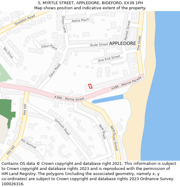 5, MYRTLE STREET, APPLEDORE, BIDEFORD, EX39 1PH: Location map and indicative extent of plot