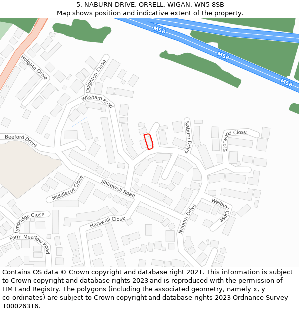 5, NABURN DRIVE, ORRELL, WIGAN, WN5 8SB: Location map and indicative extent of plot