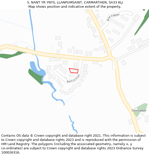 5, NANT YR YNYS, LLANPUMSAINT, CARMARTHEN, SA33 6LJ: Location map and indicative extent of plot