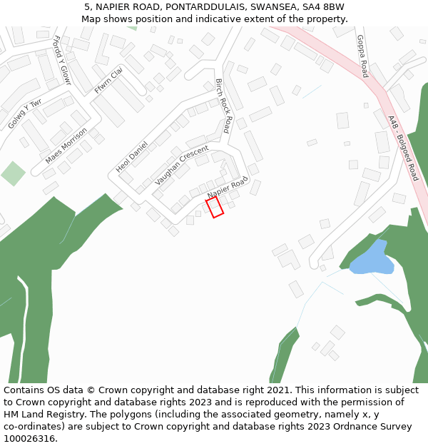 5, NAPIER ROAD, PONTARDDULAIS, SWANSEA, SA4 8BW: Location map and indicative extent of plot