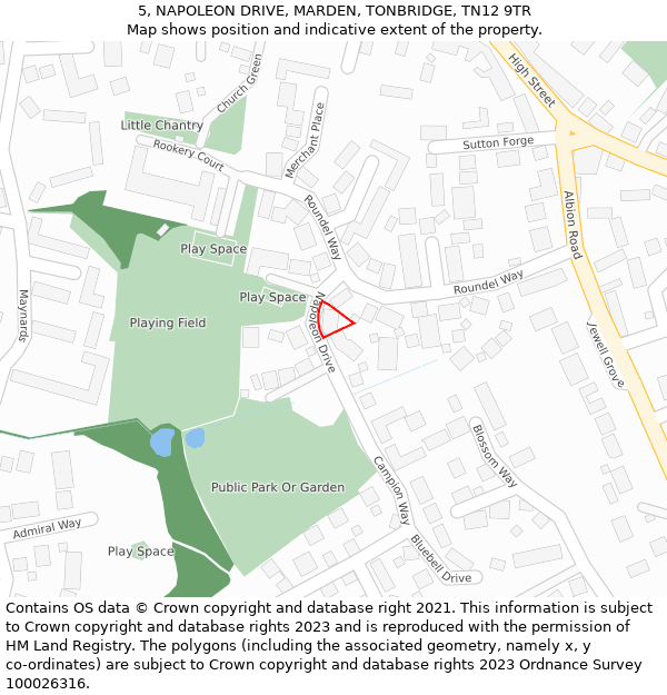 5, NAPOLEON DRIVE, MARDEN, TONBRIDGE, TN12 9TR: Location map and indicative extent of plot