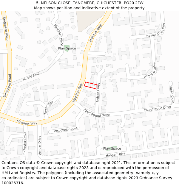 5, NELSON CLOSE, TANGMERE, CHICHESTER, PO20 2FW: Location map and indicative extent of plot