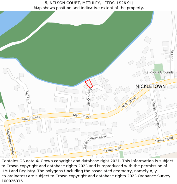 5, NELSON COURT, METHLEY, LEEDS, LS26 9LJ: Location map and indicative extent of plot