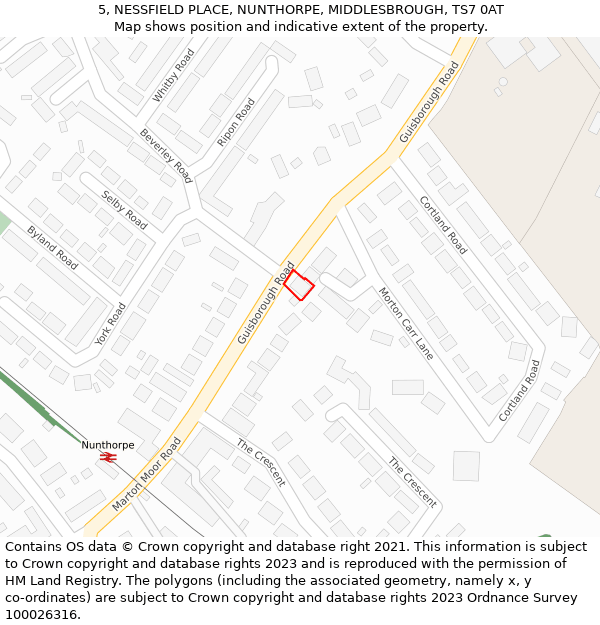 5, NESSFIELD PLACE, NUNTHORPE, MIDDLESBROUGH, TS7 0AT: Location map and indicative extent of plot