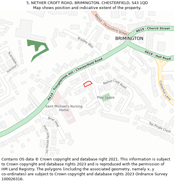 5, NETHER CROFT ROAD, BRIMINGTON, CHESTERFIELD, S43 1QD: Location map and indicative extent of plot