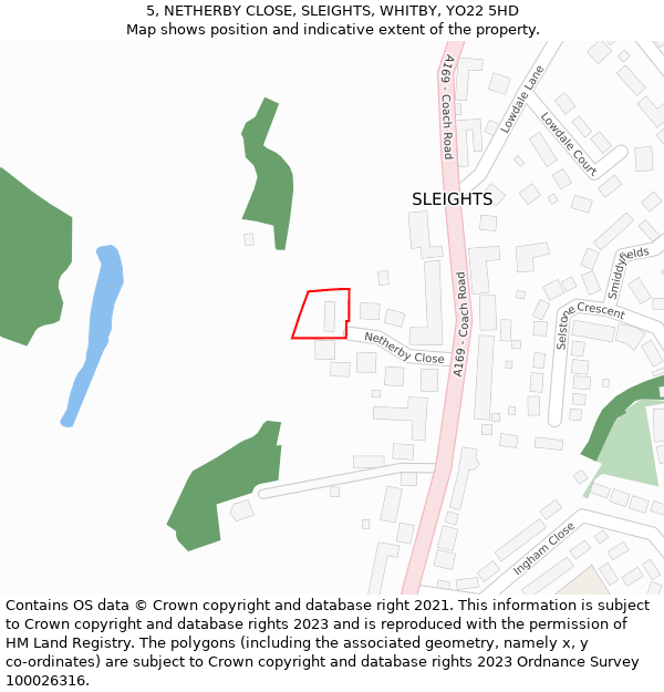 5, NETHERBY CLOSE, SLEIGHTS, WHITBY, YO22 5HD: Location map and indicative extent of plot