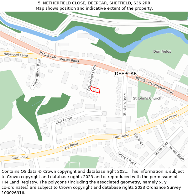 5, NETHERFIELD CLOSE, DEEPCAR, SHEFFIELD, S36 2RR: Location map and indicative extent of plot