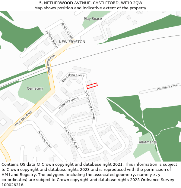 5, NETHERWOOD AVENUE, CASTLEFORD, WF10 2QW: Location map and indicative extent of plot