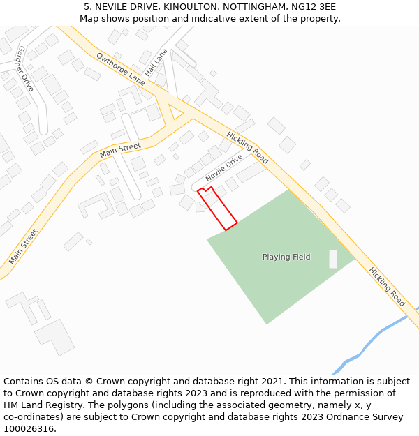 5, NEVILE DRIVE, KINOULTON, NOTTINGHAM, NG12 3EE: Location map and indicative extent of plot