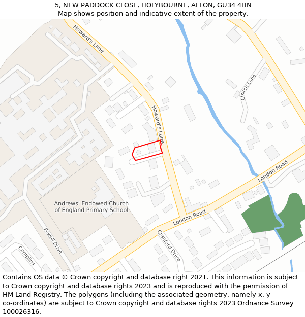 5, NEW PADDOCK CLOSE, HOLYBOURNE, ALTON, GU34 4HN: Location map and indicative extent of plot