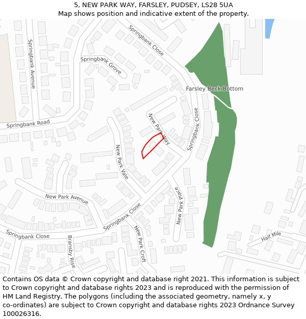 5, NEW PARK WAY, FARSLEY, PUDSEY, LS28 5UA: Location map and indicative extent of plot