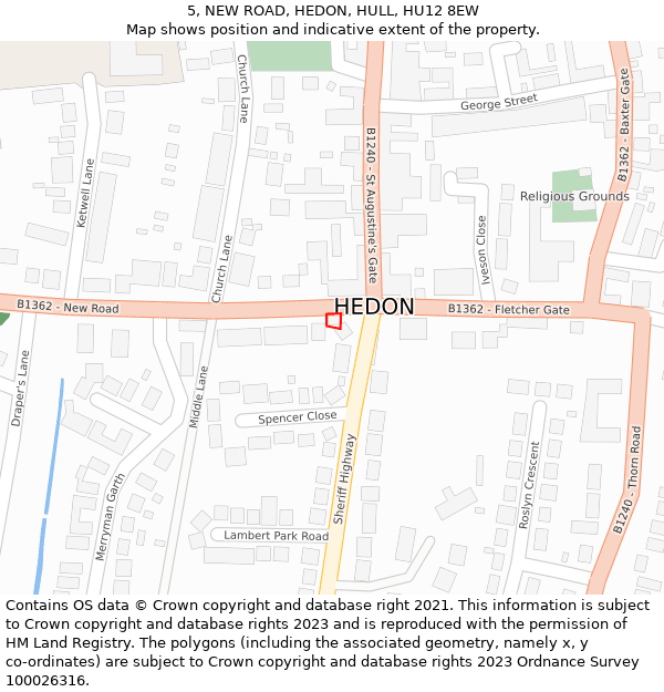 5, NEW ROAD, HEDON, HULL, HU12 8EW: Location map and indicative extent of plot