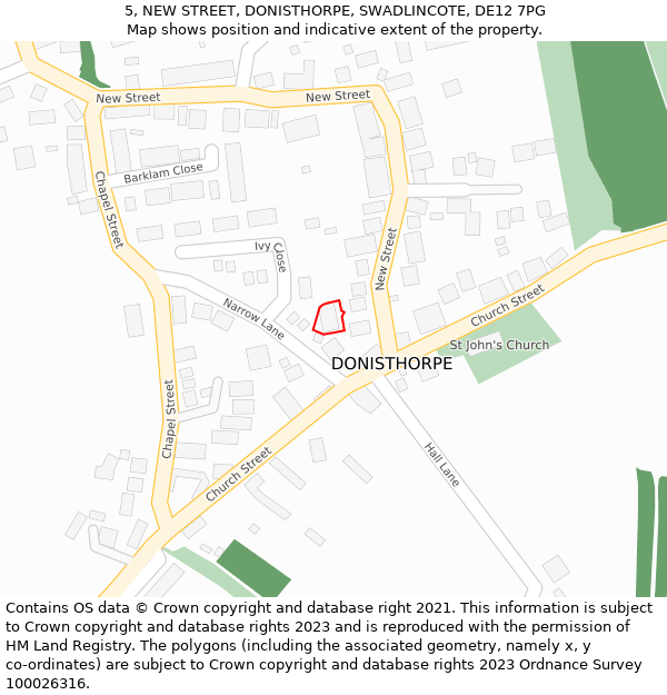 5, NEW STREET, DONISTHORPE, SWADLINCOTE, DE12 7PG: Location map and indicative extent of plot
