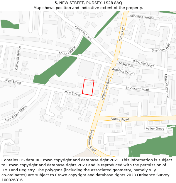 5, NEW STREET, PUDSEY, LS28 8AQ: Location map and indicative extent of plot